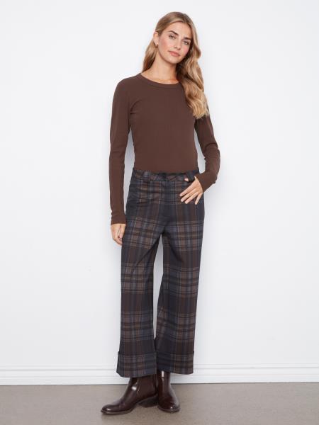 Addison Printed Plaid Wide Leg Pants