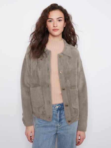 Claire Eyelash Yarn Jacket W/Patch Pocket