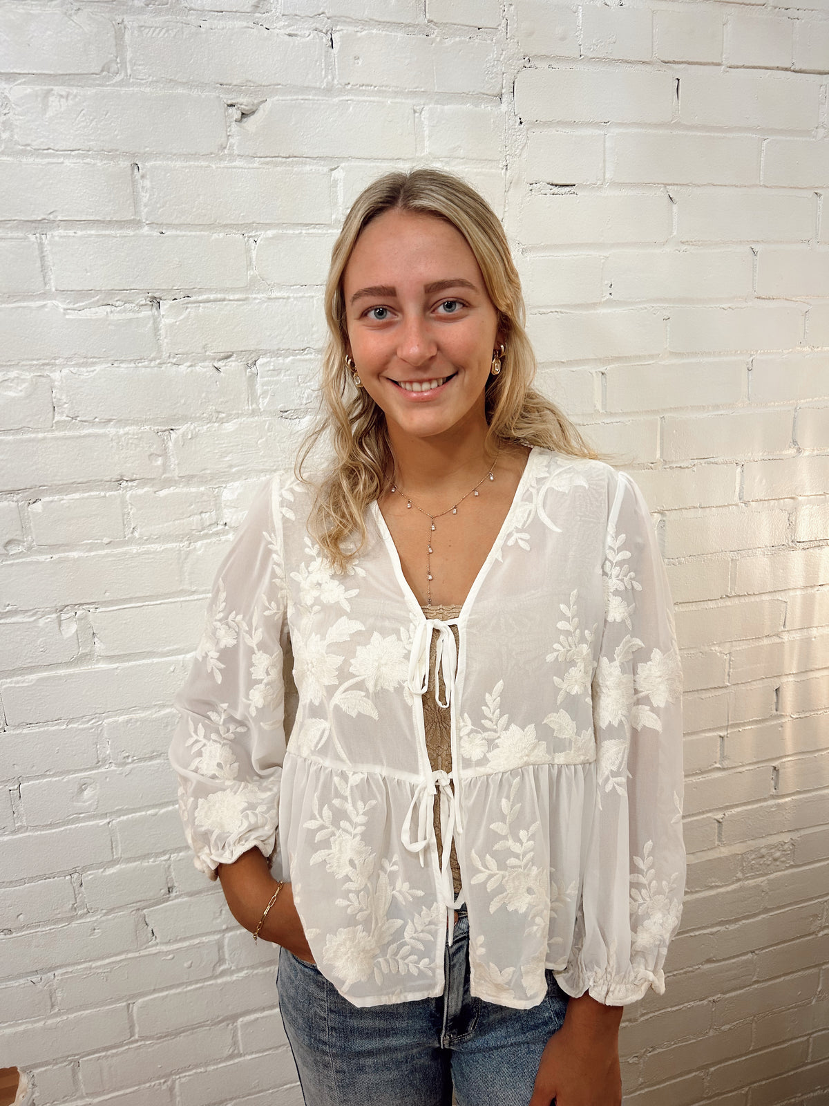 Beth Embroidered Chiffon Peplum Top