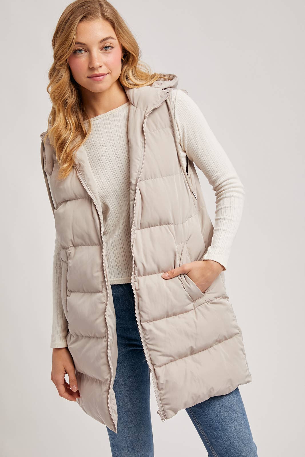 Natalie Hooded Zipper Puffer Vest