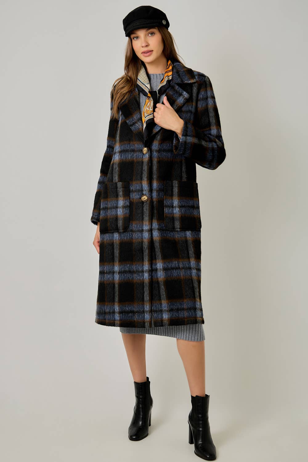 Missy Brushed Plaid Long Coat