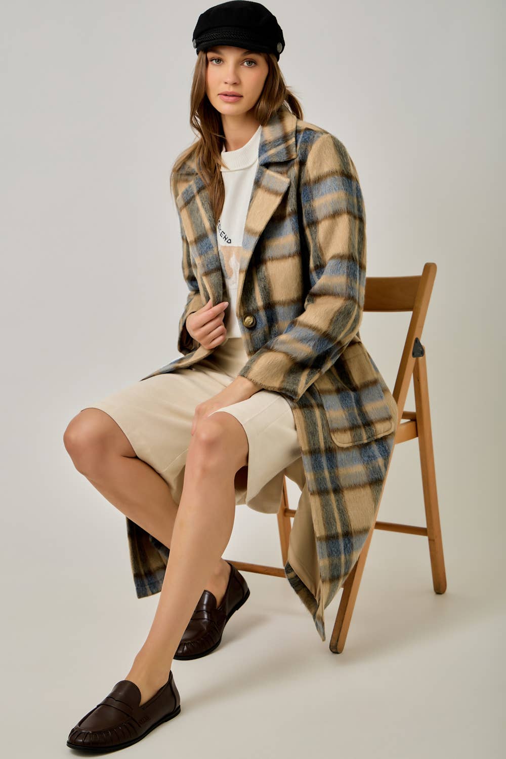 Missy Brushed Plaid Long Coat