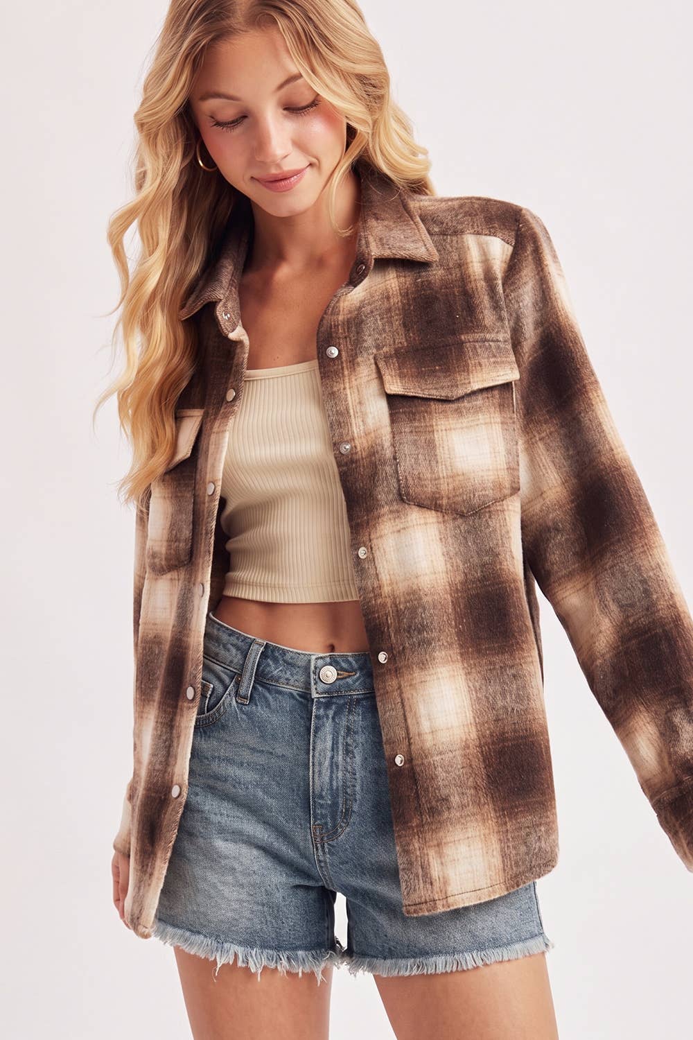 Janelle Snap Button Plaid Shacket