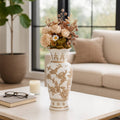 Br/Wh Vase Bird/Vines 12"