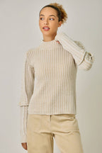 Andrea Washed Cable Mock Neck Sweater
