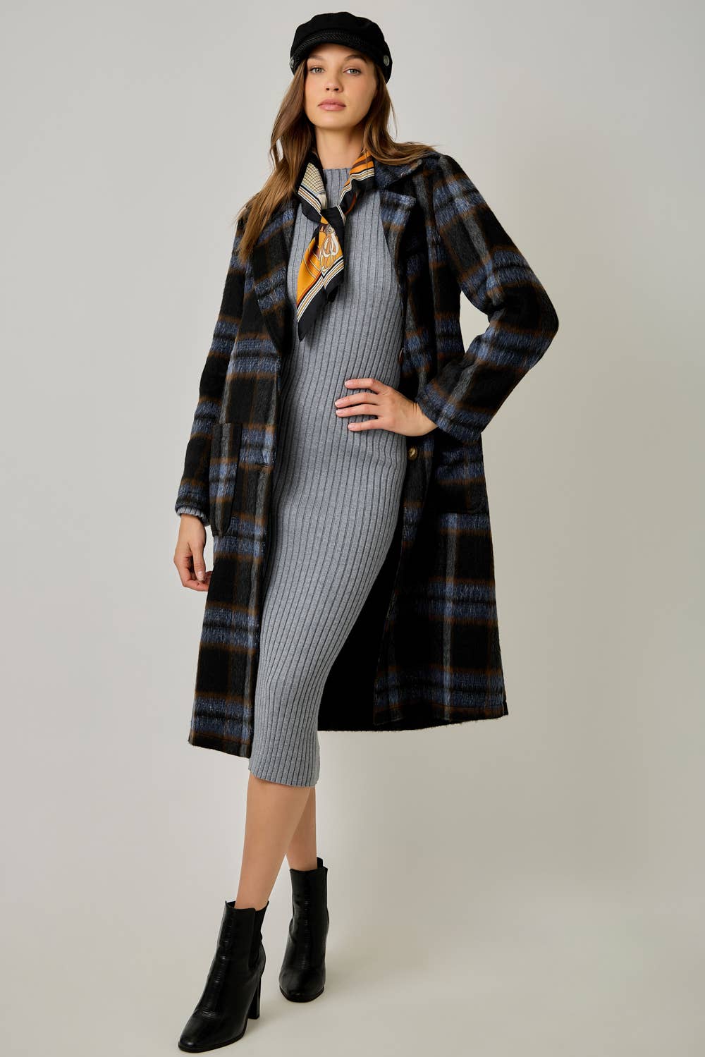 Missy Brushed Plaid Long Coat