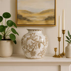 Br/Wh Ceramic Bird/Vines