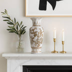 Br/Wh Vase Bird/Vines 12"