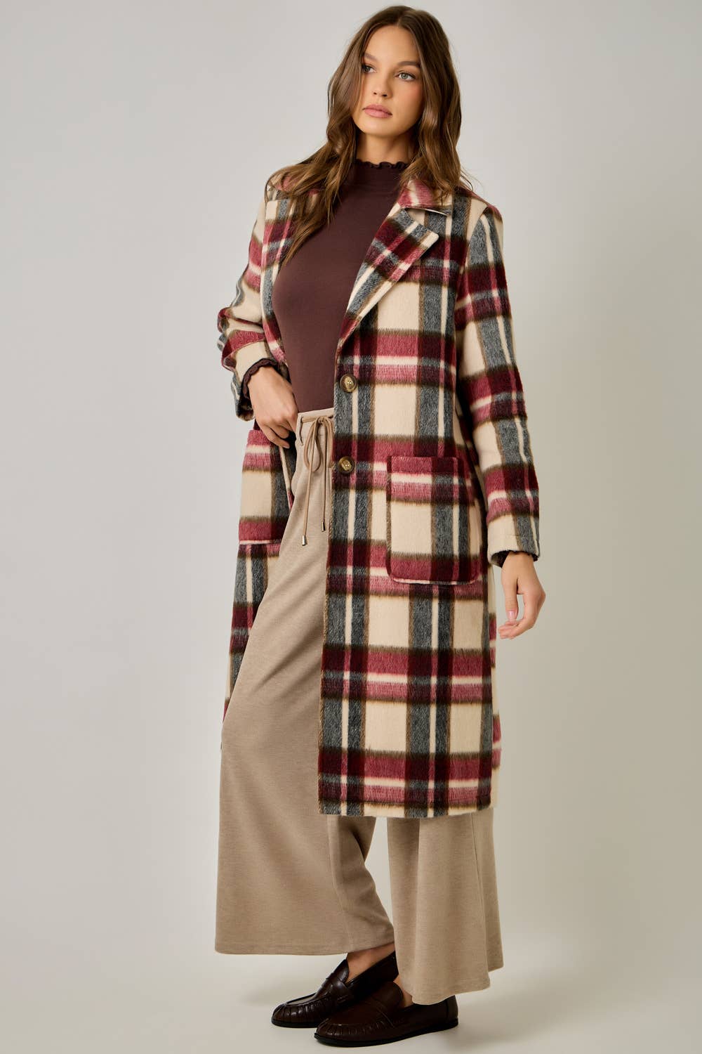 Missy Brushed Plaid Long Coat