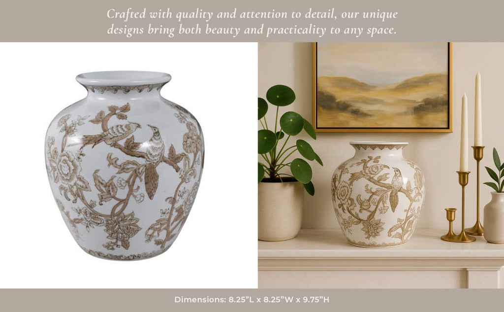 Br/Wh Ceramic Bird/Vines