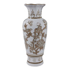 Br/Wh Vase Bird/Vines 12"