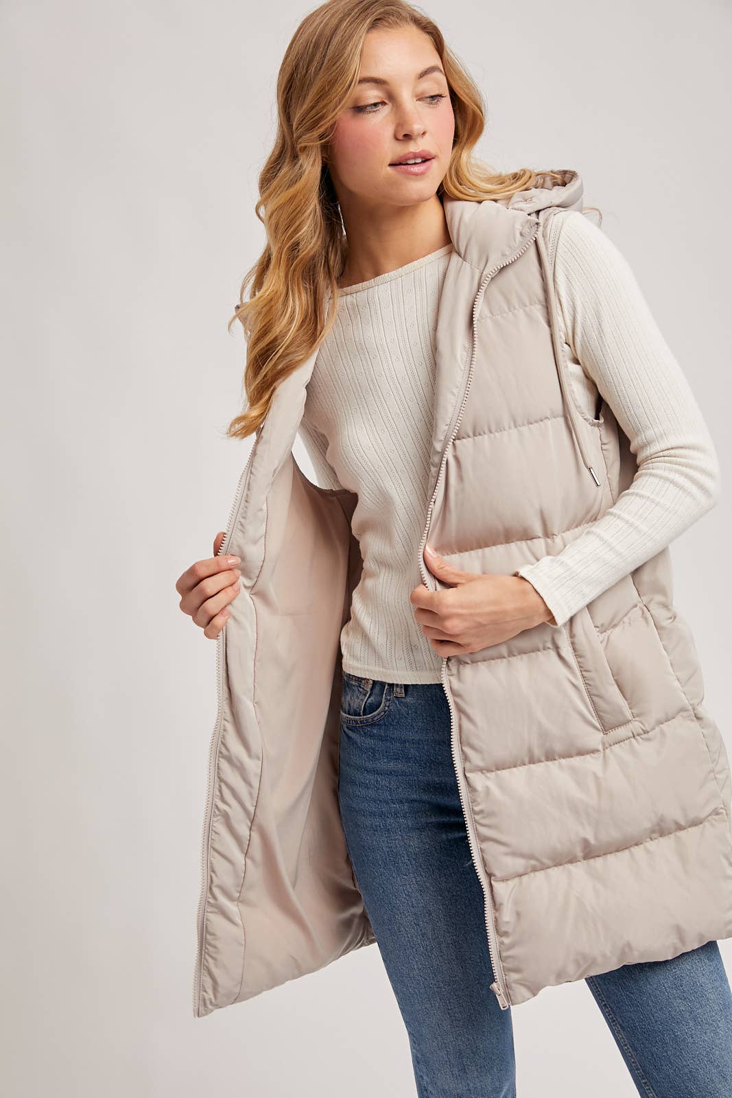 Natalie Hooded Zipper Puffer Vest
