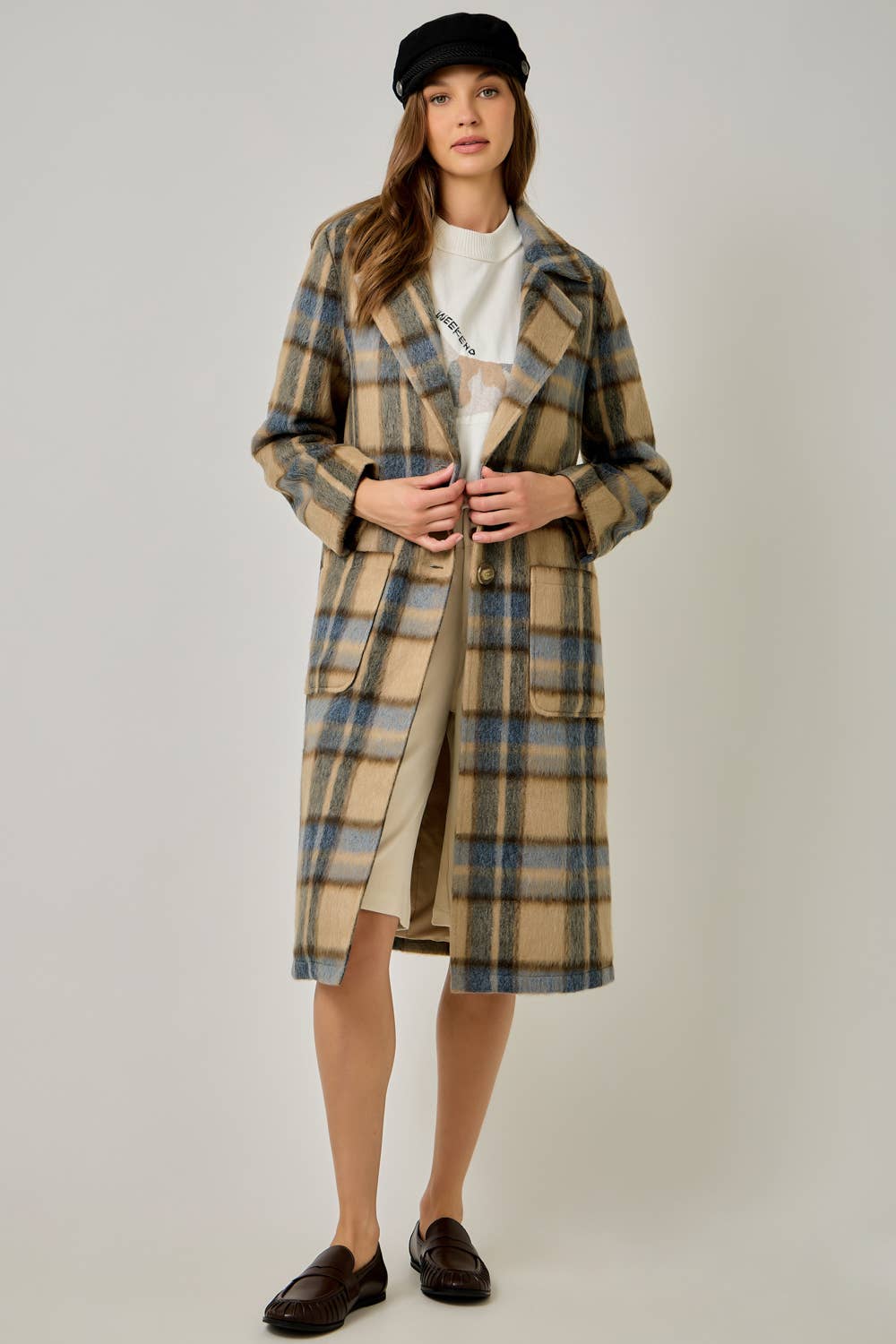 Missy Brushed Plaid Long Coat
