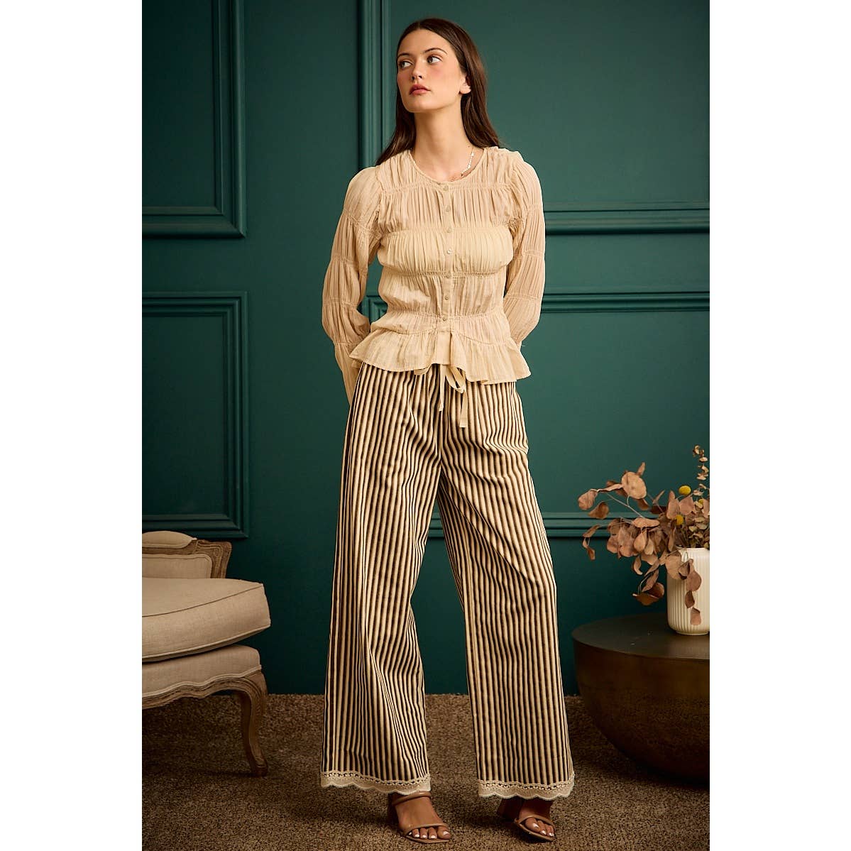 Shany Stripe Lace Trim Pants