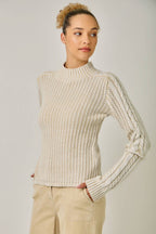 Andrea Washed Cable Mock Neck Sweater