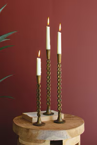 Antique Brass Taper Holders Set 3