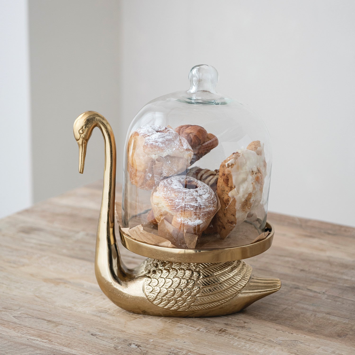 Swan Tray with Glass Cloche