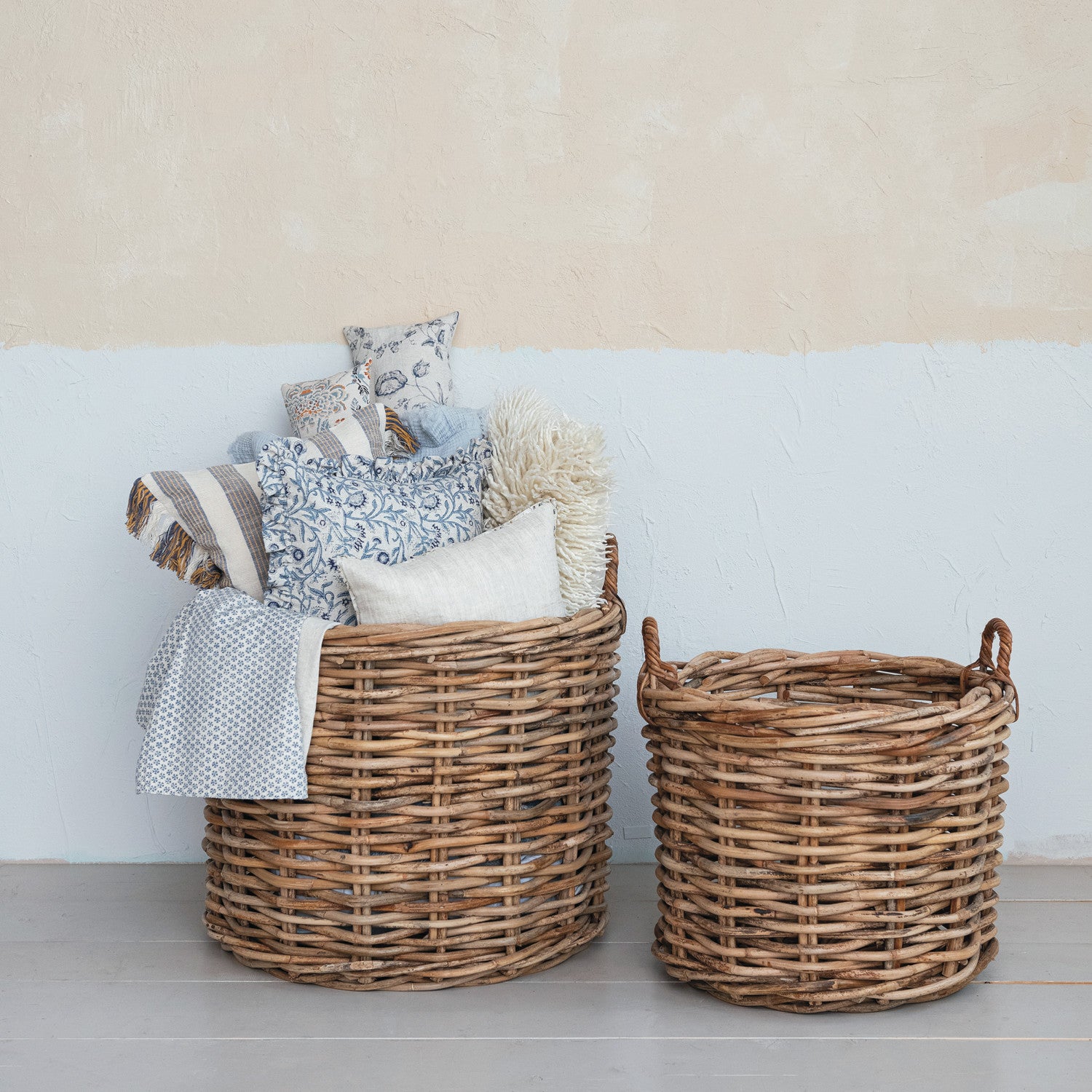 Woven Rattan Basket With Handles
