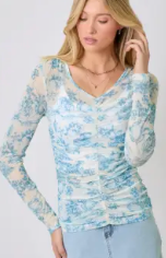 M 60527 Floral Ruching Top - Regular