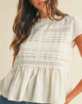 AW AT2898 Lace Trim Pintuck Peplum Blouse - Regular