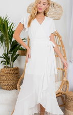 BI D00957 Ruffle Hem Maxi Wrap Dress