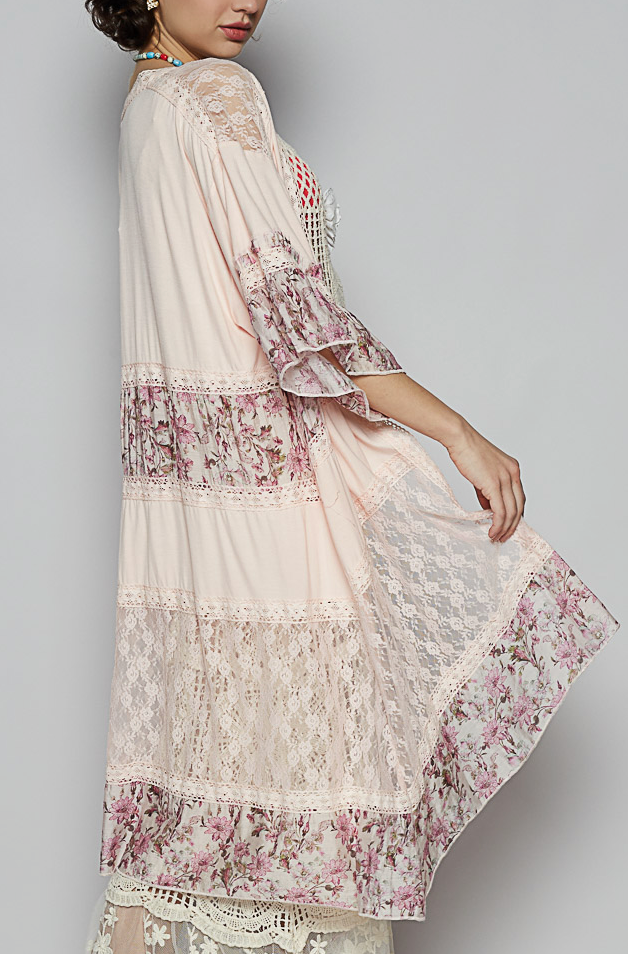 POL YKT1080 Jersey Floral Open Knit Cardigan