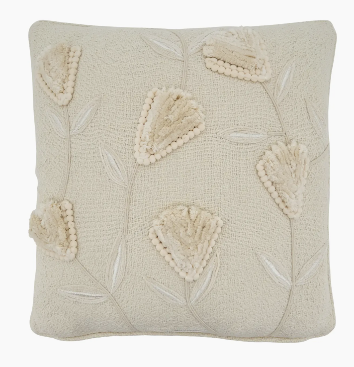 Saro Flowers Applique Pillow